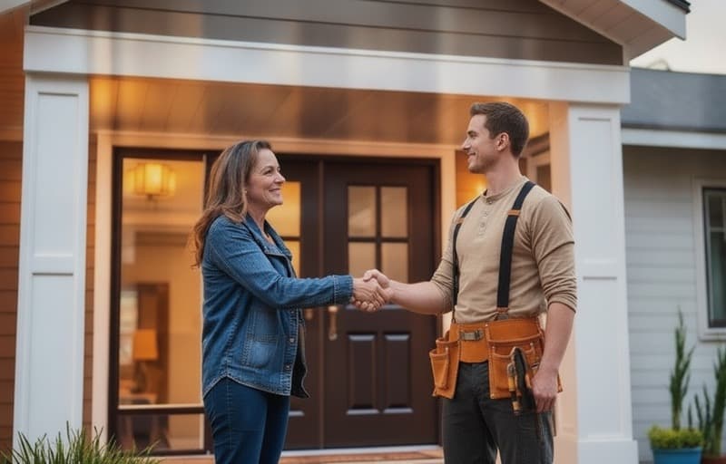 Homeowner and contractor shaking hands