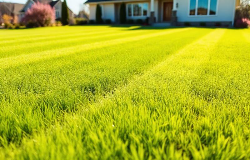 Freshly mowed lawn with stripe pattern