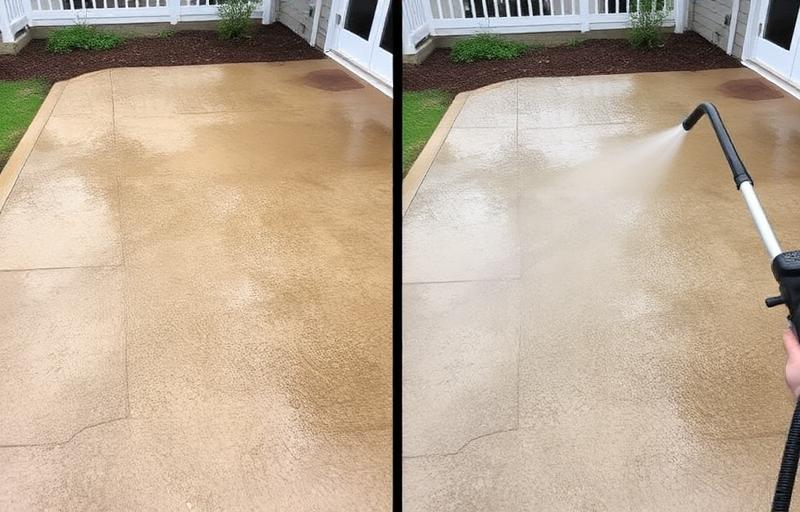 Pressure washing a patio before and after