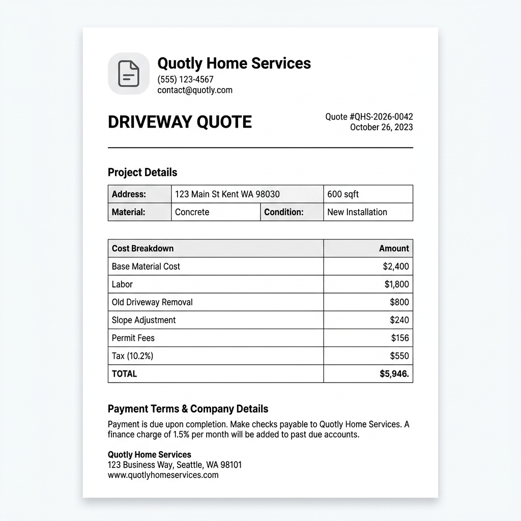 Professional PDF quote with company branding and itemized cost breakdown